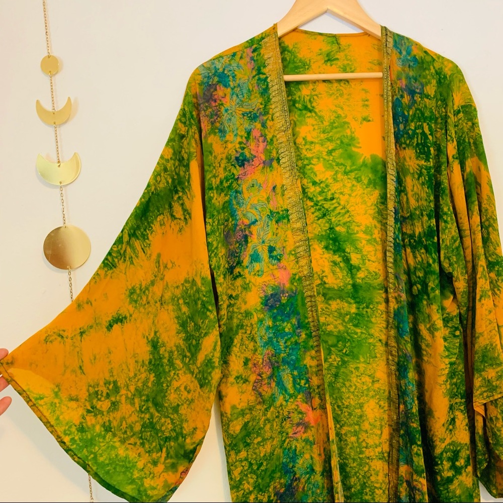 Silktique | Tie Dye Sheer Silk Kimono - Picture 3 of 9